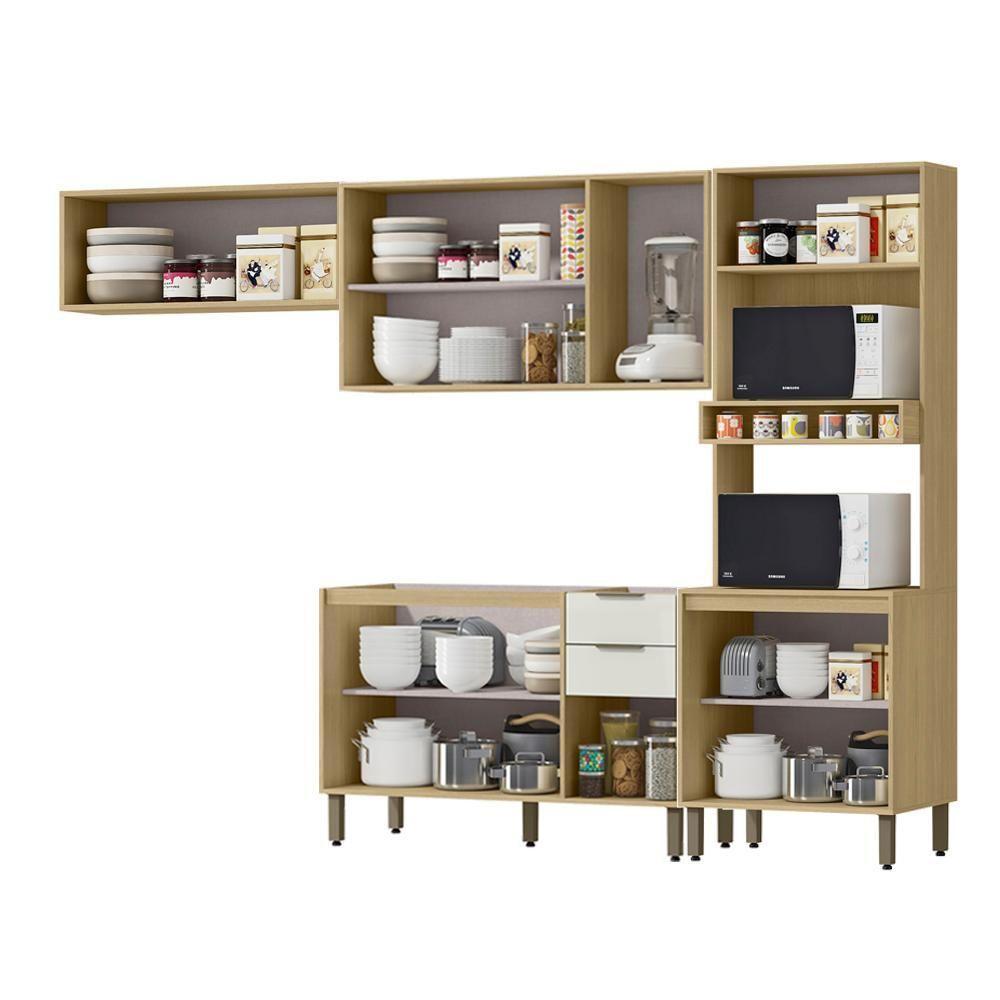 Cozinha Modulada 5 Pecas 270 Cm Mdp Glor Castanho Off White Mxm - 2