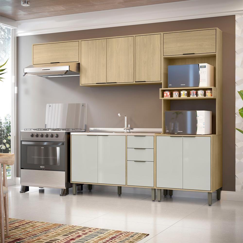 Cozinha Modulada 5 Pecas 270 Cm Mdp Glor Castanho Off White Mxm - 8