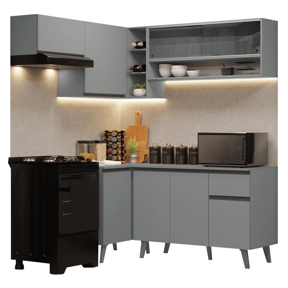 Armário De Cozinha Completa De Canto 325cm Nice Madesa 04 Cinza - 2