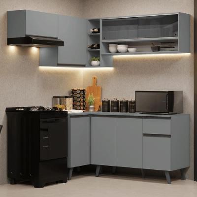 Armário de Cozinha Completa de Canto Nice 8 Portas 1 Gaveta MDF 325cm Cinza