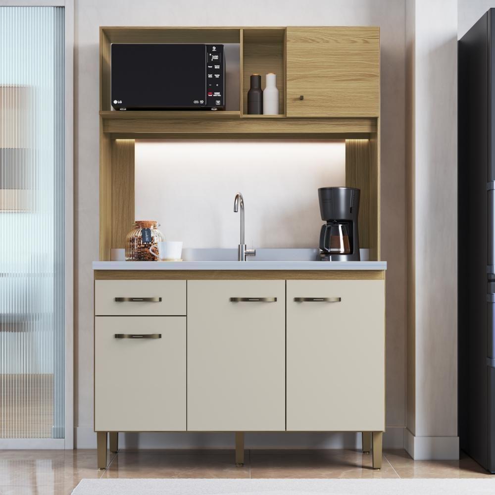 Cozinha Compacta 120cm 4 Portas E 1 Gaveta CO1202 Decibal Ipê Cristalo - 1