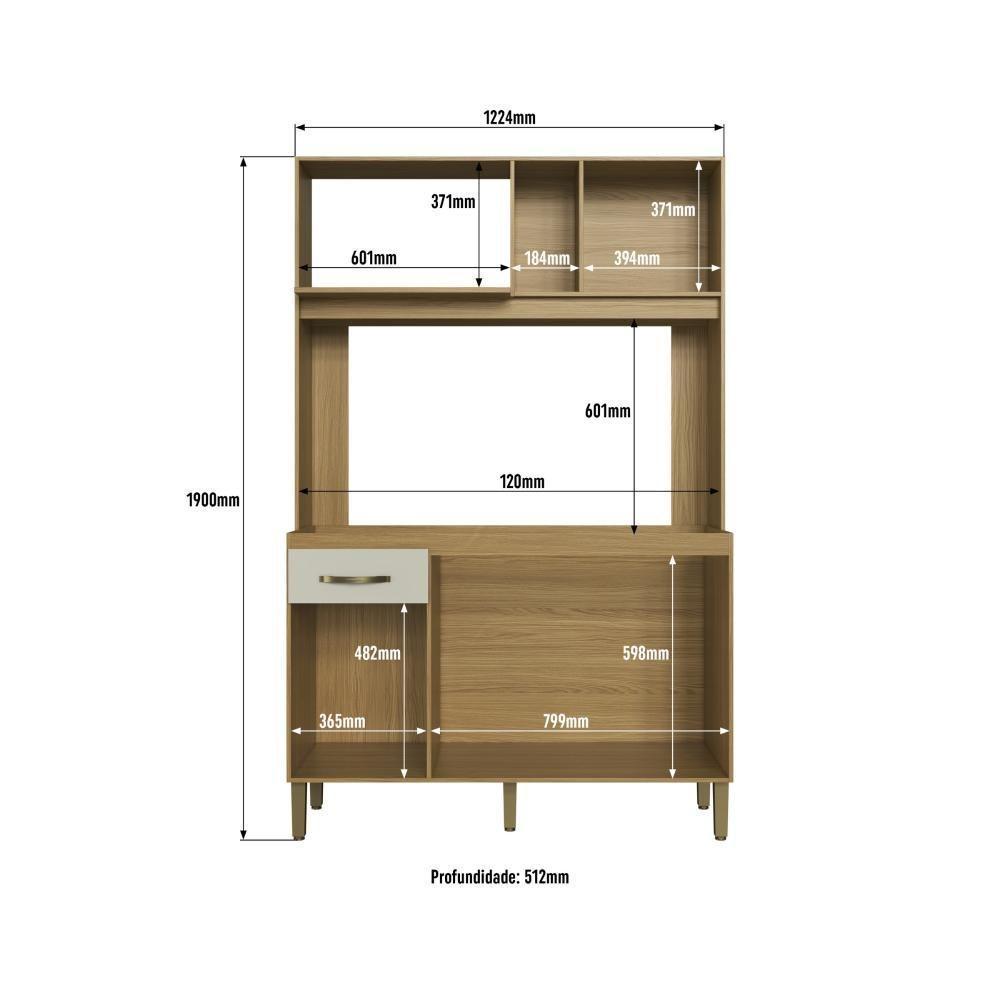 Cozinha Compacta 120cm 4 Portas E 1 Gaveta CO1202 Decibal Ipê Cristalo - 5