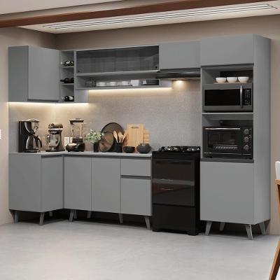 Armário de Cozinha Completa de Canto Nice 9 Portas 1 Gaveta MDF 385cm Cinza