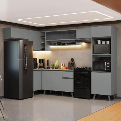 Armário de Cozinha Completa de Canto Nice 10 Portas 1 Gaveta MDF 465cm Cinza