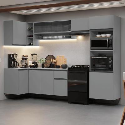 Cozinha Completa de Canto Suspensa Nice 9 Portas MDF 385cm Cinza