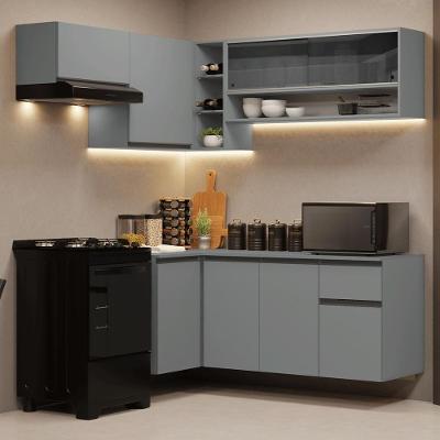 Armário de Cozinha Completa de Canto Suspenso Nice 7 Portas MDF 325cm Cinza