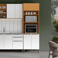 Paneleiro 100% Mdf 3 Portas Com Nicho Para Microondas Luna Cinamomo/branco - 5