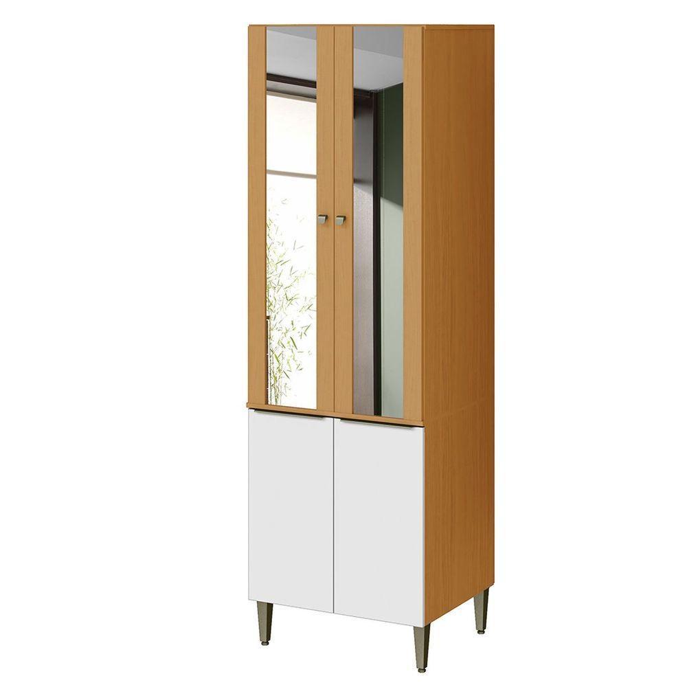 Paneleiro 4 Portas 100% Mdf Com Vidro E 4 Prateleiras Luna Cinamomo/branco - 1