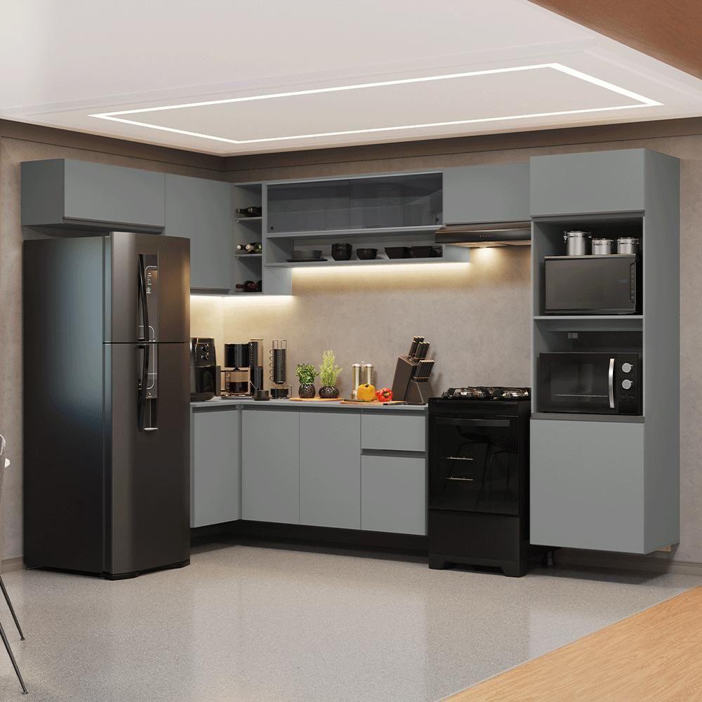 Armário De Cozinha Completa De Canto Suspenso 465cm Nice Madesa 07 Cinza - 1