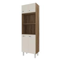 Armário Torre Quente Paneleiro De Cozinha 4 Portas E 2 Nichos Para Forno E Microondas Luna E Off White - 1