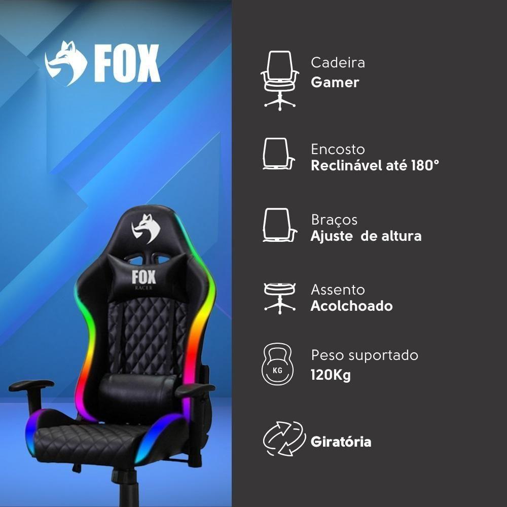 Cadeira Gamer Fox Racer Rgb Com Iluminação Led Preta UT-C1583L - 6