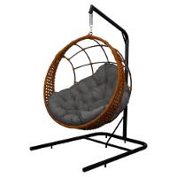 Cadeira Balanço Ninho Suspenso Em Corda Náutica Luxo Com Suporte Ocre-cinza - 2