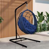 Cadeira Balanço Ninho Suspenso Em Corda Náutica Luxo Com Suporte Azul-azul - 1