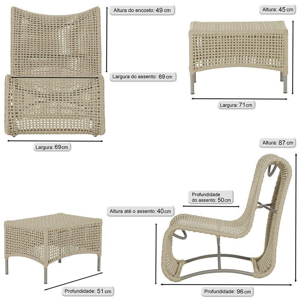 3 Poltronas E Mesa Texas Alumínio Fendi Corda Náutica Trama Rami - 2