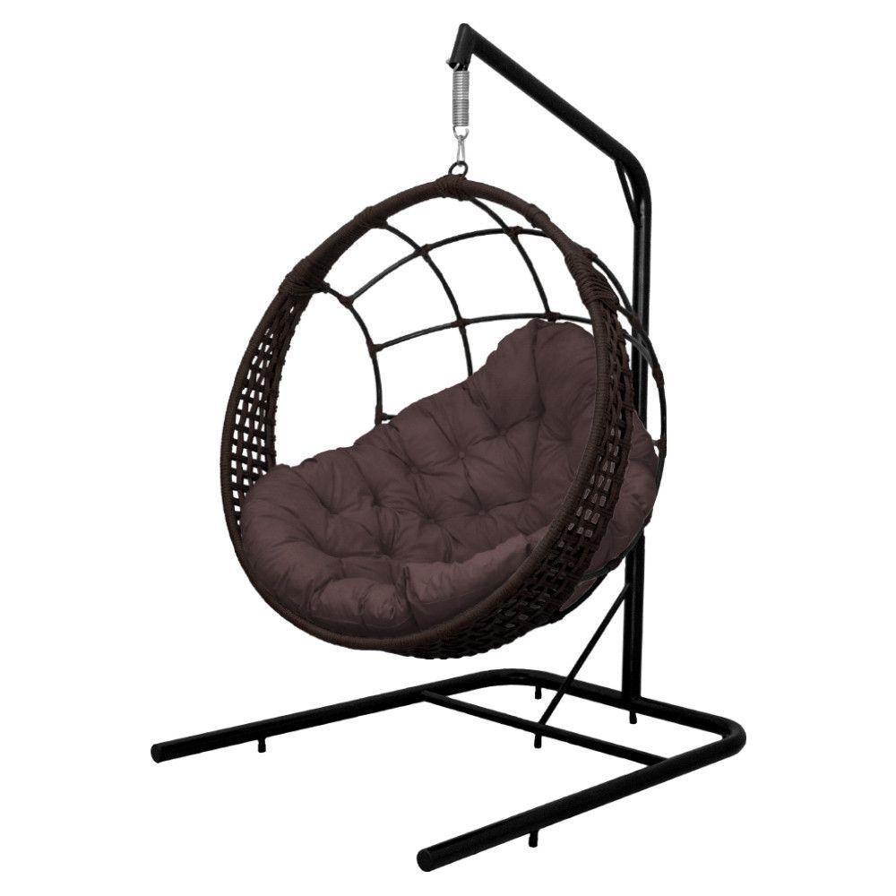 Cadeira Balanço Ninho Suspenso Em Corda Náutica Luxo Com Suporte Marrom - 2