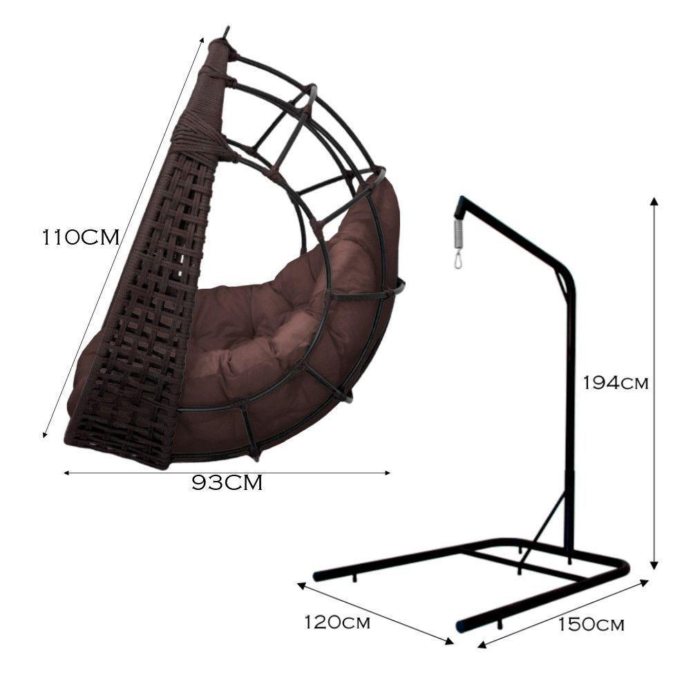 Cadeira Balanço Ninho Suspenso Em Corda Náutica Luxo Com Suporte Marrom - 3