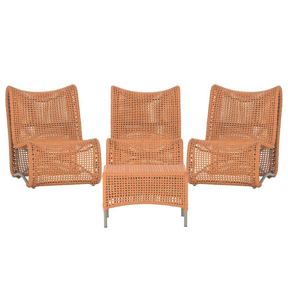 3 Poltronas E Mesa Texas Alumínio Fendi Corda Náutica Trama Terra Cota - 1