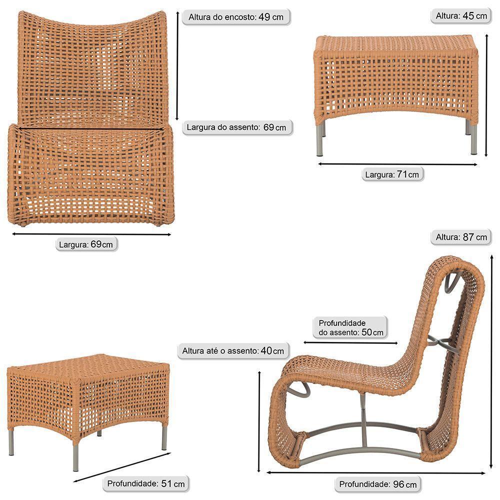 3 Poltronas E Mesa Texas Alumínio Fendi Corda Náutica Trama Terra Cota - 2