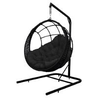 Cadeira Balanço Ninho Suspenso Em Corda Náutica Luxo Com Suporte Preto - 2