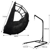 Cadeira Balanço Ninho Suspenso Em Corda Náutica Luxo Com Suporte Preto - 3