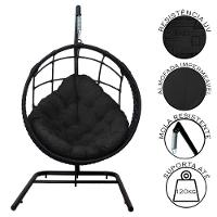 Cadeira Balanço Ninho Suspenso Em Corda Náutica Luxo Com Suporte Preto