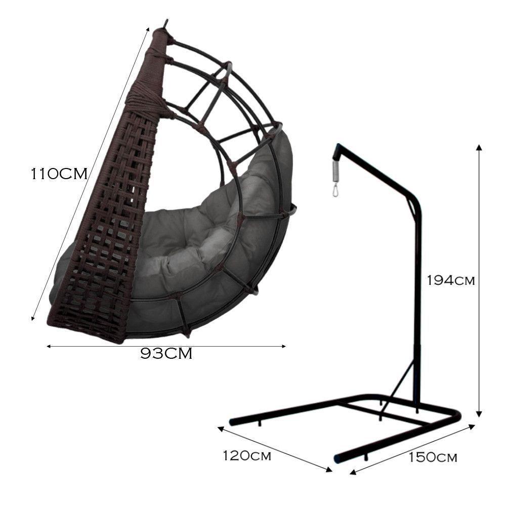 Cadeira Balanço Ninho Suspenso Em Corda Náutica Luxo Com Suporte Marrom-cinza - 3