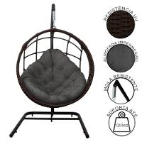 Cadeira Balanço Ninho Suspenso Em Corda Náutica Luxo Com Suporte Marrom-cinza