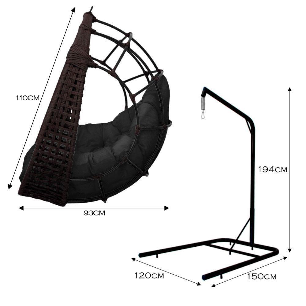 Cadeira Balanço Ninho Suspenso Em Corda Náutica Luxo Com Suporte Marrom-preto - 4