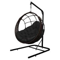 Cadeira Balanço Ninho Suspenso Em Corda Náutica Luxo Com Suporte Marrom-preto - 3