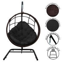 Cadeira Balanço Ninho Suspenso Em Corda Náutica Luxo Com Suporte Marrom-preto - 5