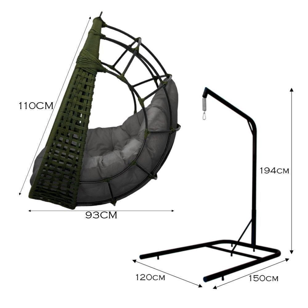 Cadeira Balanço Ninho Suspenso Em Corda Náutica Luxo Com Suporte Verde-cinza - 3