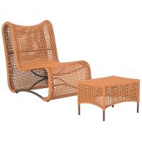 1 Poltrona E Mesa Texas Alumínio Marrom Corda Náutica Trama Terra Cota - 1