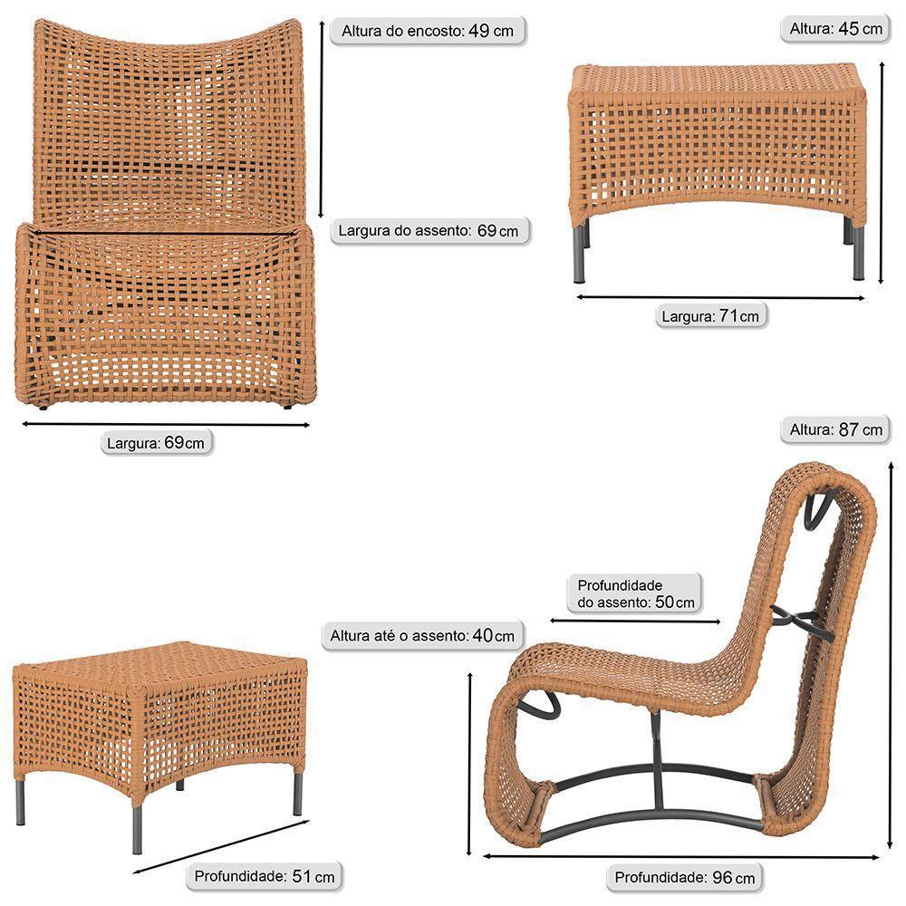 1 Poltrona E Mesa Texas Alumínio Preto Corda Náutica Trama Terra Cota - 2