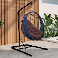 Cadeira Balanço Ninho Suspenso Em Corda Náutica Luxo Com Suporte Azul-marrom - 1