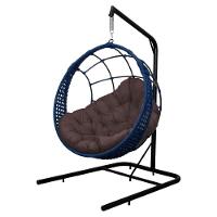 Cadeira Balanço Ninho Suspenso Em Corda Náutica Luxo Com Suporte Azul-marrom