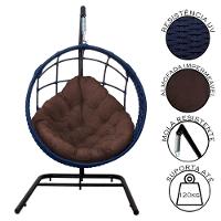 Cadeira Balanço Ninho Suspenso Em Corda Náutica Luxo Com Suporte Azul-marrom - 6