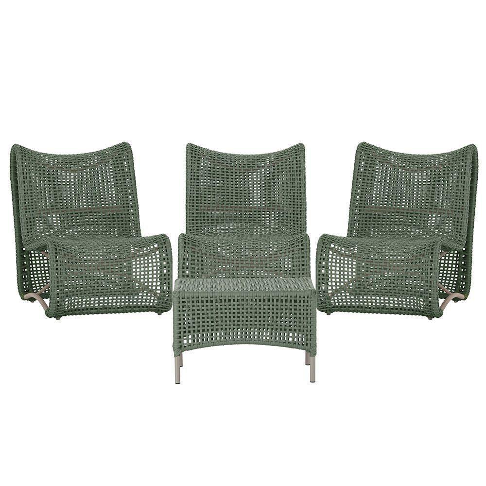 3 Poltronas E Mesa Texas Alumínio Fendi Corda Náutica Trama Verde - 1