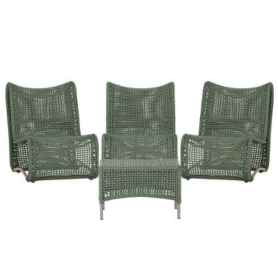 3 Poltronas E Mesa Texas Alumínio Fendi Corda Náutica Trama Verde