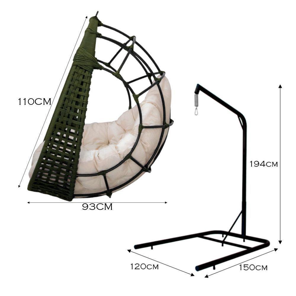 Cadeira Balanço Ninho Suspenso Em Corda Náutica Luxo Com Suporte Verde-branco - 6