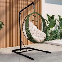 Cadeira Balanço Ninho Suspenso Em Corda Náutica Luxo Com Suporte Verde-branco - 1