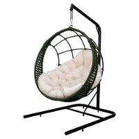 Cadeira Balanço Ninho Suspenso Em Corda Náutica Luxo Com Suporte Verde-branco - 5