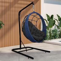 Cadeira Balanço Ninho Suspenso Em Corda Náutica Luxo Com Suporte Azul-preto - 1