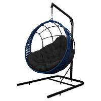 Cadeira Balanço Ninho Suspenso Em Corda Náutica Luxo Com Suporte Azul-preto - 3