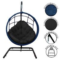 Cadeira Balanço Ninho Suspenso Em Corda Náutica Luxo Com Suporte Azul-preto - 5