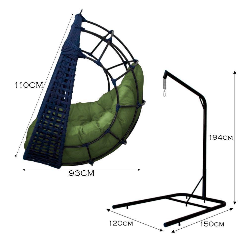 Cadeira Balanço Ninho Suspenso Em Corda Náutica Luxo Com Suporte Azul-verde - 3