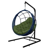 Cadeira Balanço Ninho Suspenso Em Corda Náutica Luxo Com Suporte Azul-verde - 2