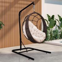 Cadeira Balanço Ninho Suspenso Em Corda Náutica Luxo Com Suporte Marrom-branco - 1