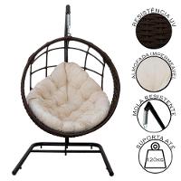 Cadeira Balanço Ninho Suspenso Em Corda Náutica Luxo Com Suporte Marrom-branco - 5