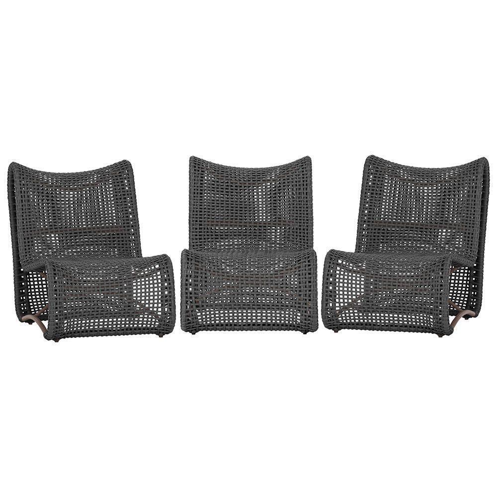 3 Poltronas Texas Em Alumínio Marrom Corda Náutica Trama Preto - 1