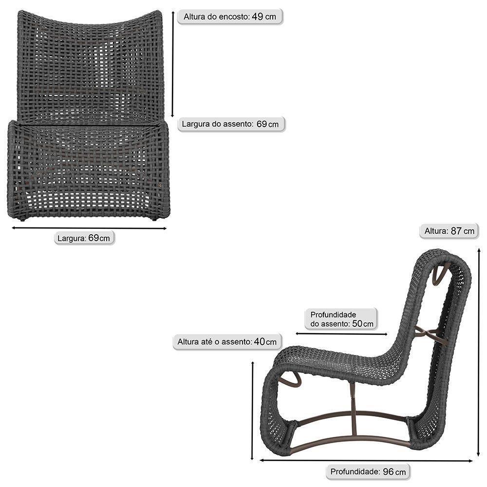 3 Poltronas Texas Em Alumínio Marrom Corda Náutica Trama Preto - 2